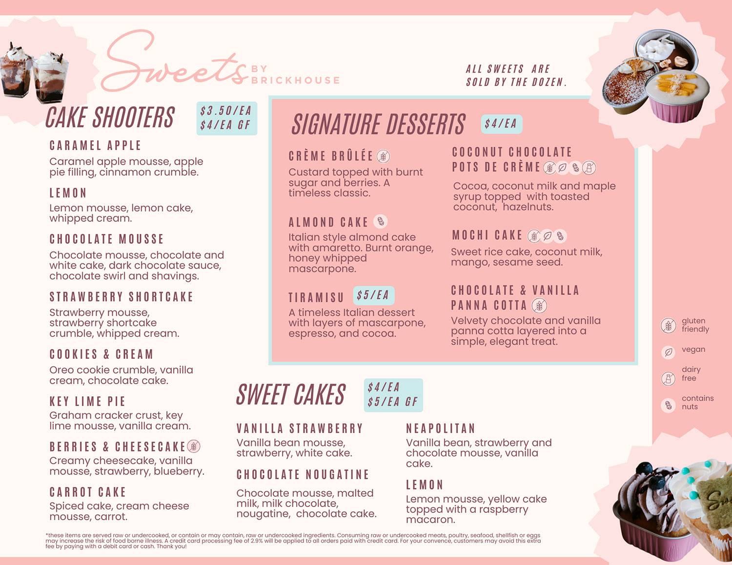 Wedding Dessert Catering Dessert catering menu featuring cakes, bars and specialty desserts